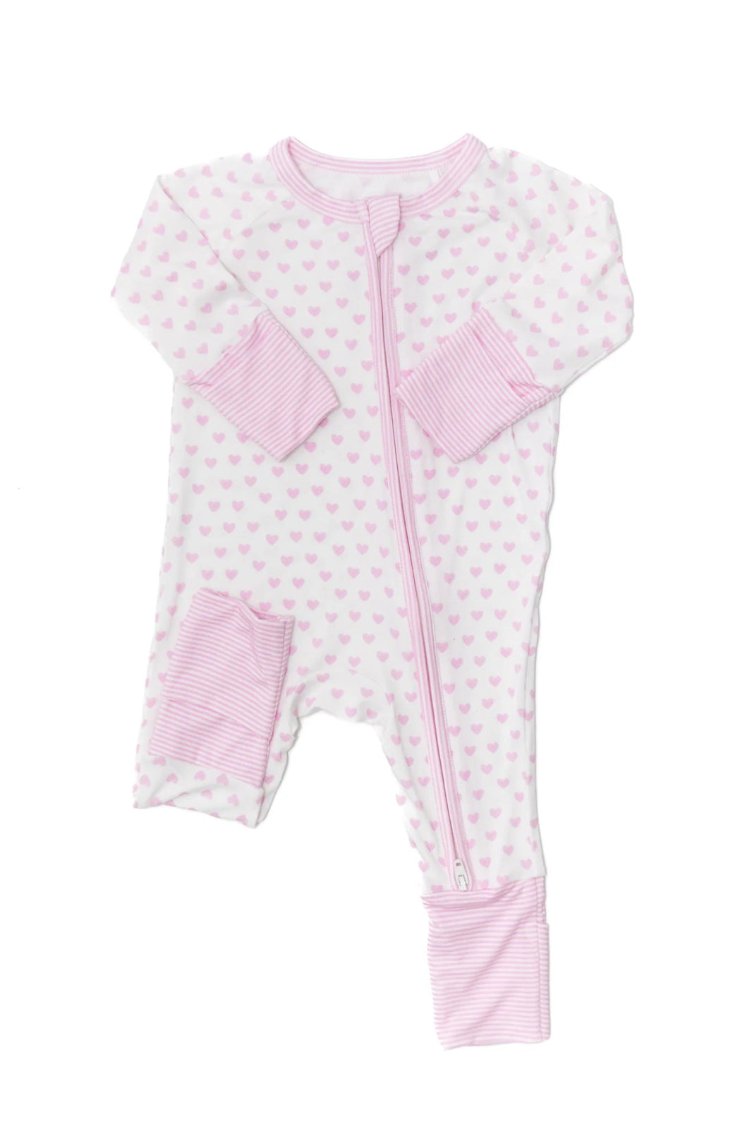 The Uptown Baby Sleep Romper, Pink Hearts + Stripes - Flying Ryno