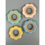 Three Heart Bpa Silicone & Beechwood Teether Ring Flower - Flying Ryno