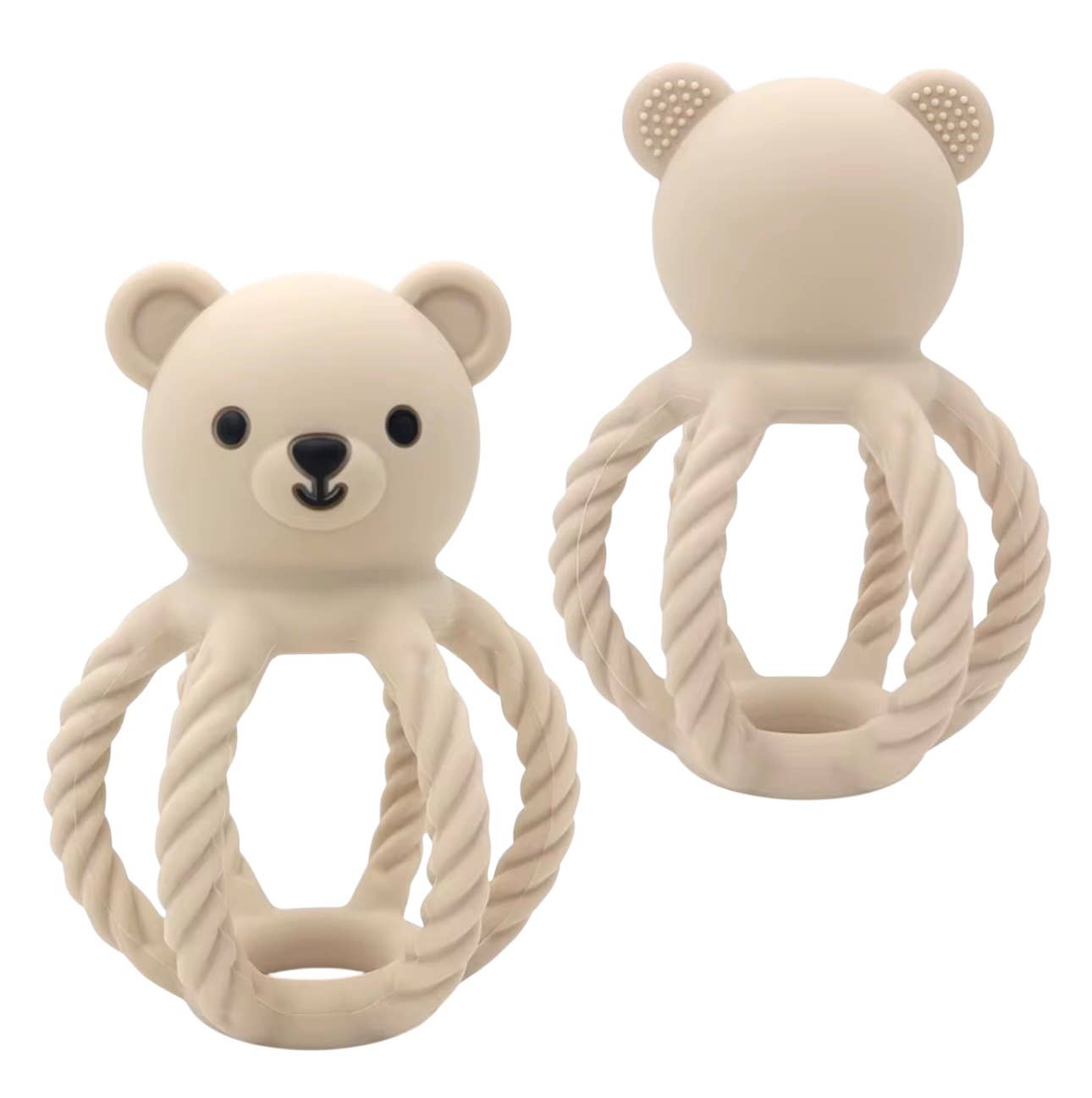Three Hearts All Silicone Teddy Rattle, Beige - Flying Ryno