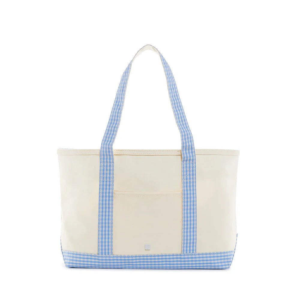 Trvl Design MEDIUM TOTE - COATED CANVAS NATURAL with GINGHAM SKY TRIM - Flying Ryno