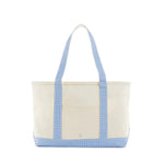 Trvl Design MEDIUM TOTE - COATED CANVAS NATURAL with GINGHAM SKY TRIM - Flying Ryno