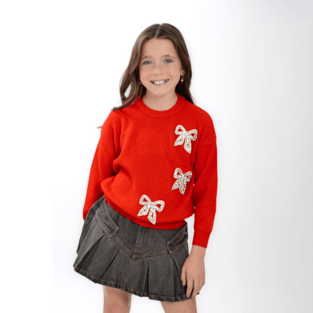 Tweenstyle by Stooper 3 Bow on Crew Neck Sweater - Red - Flying Ryno