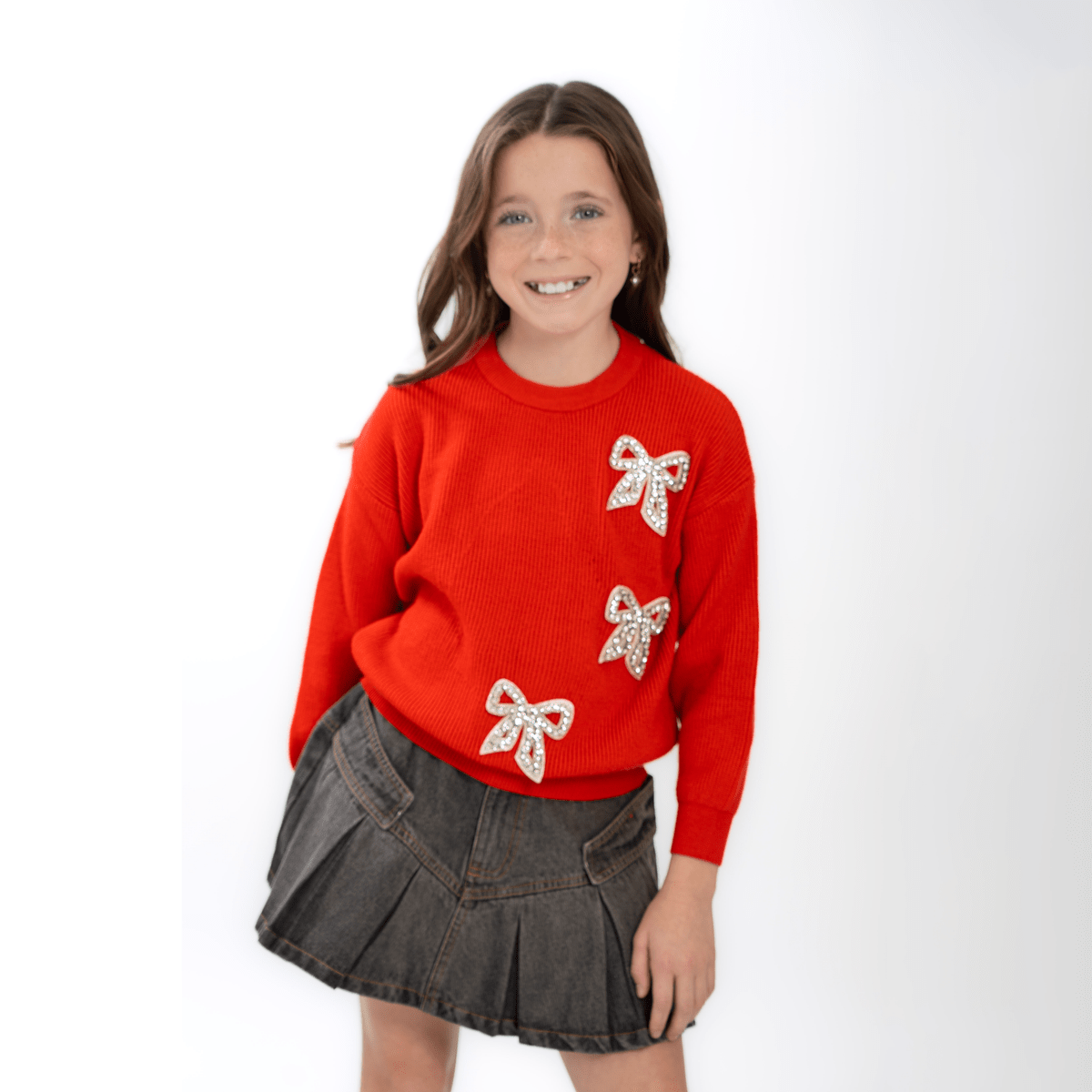 Tweenstyle by Stooper 3 Bow on Crew Neck Sweater - Red - Flying Ryno