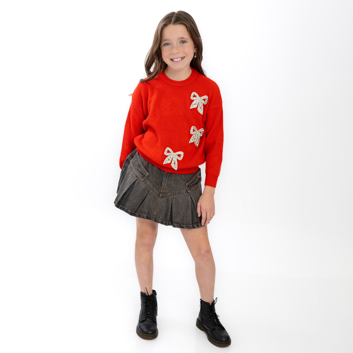 Tweenstyle by Stooper 3 Bow on Crew Neck Sweater - Red - Flying Ryno