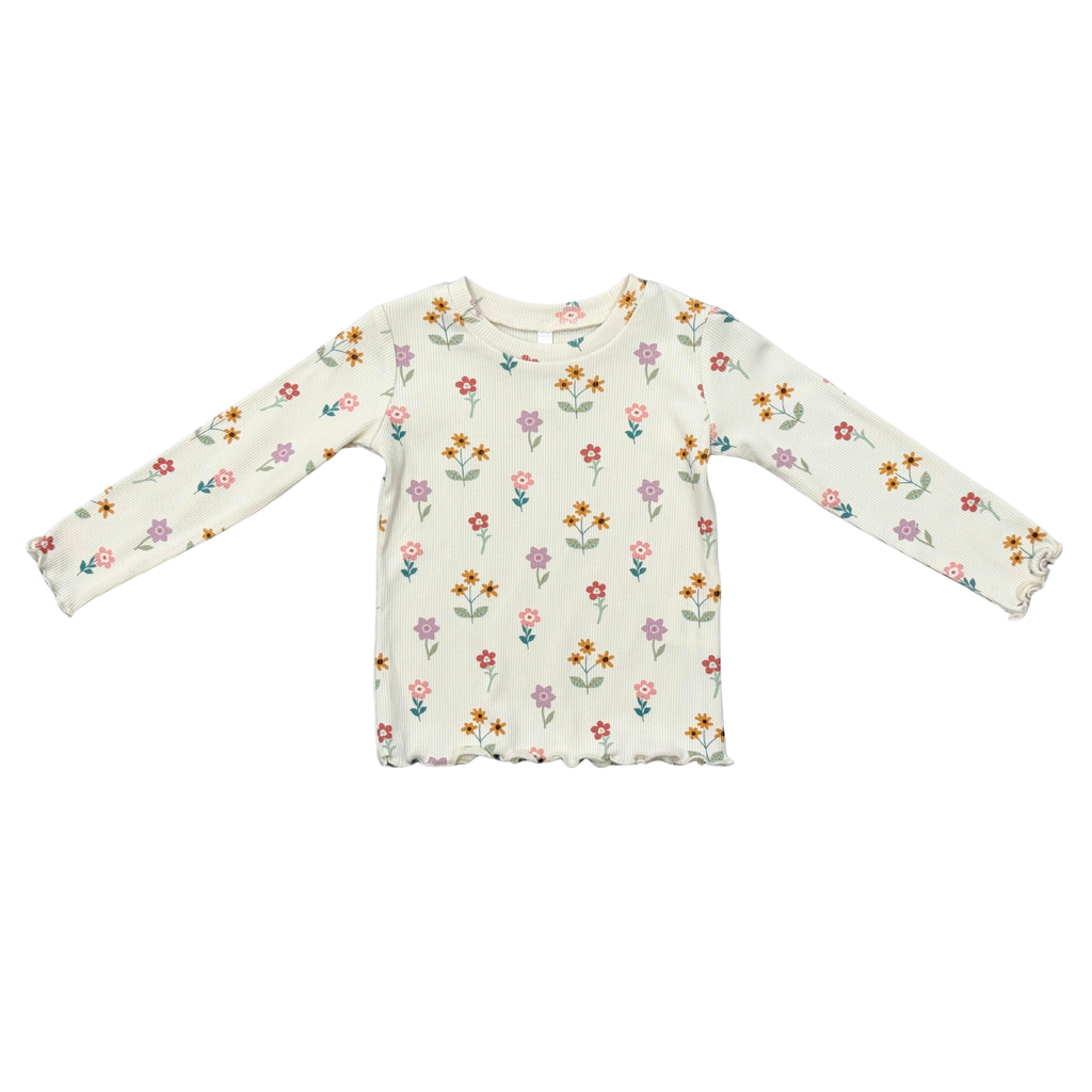 Babysprouts Girls Lettuce Hem Tee and Flare Pants Set, Meadow Bloom