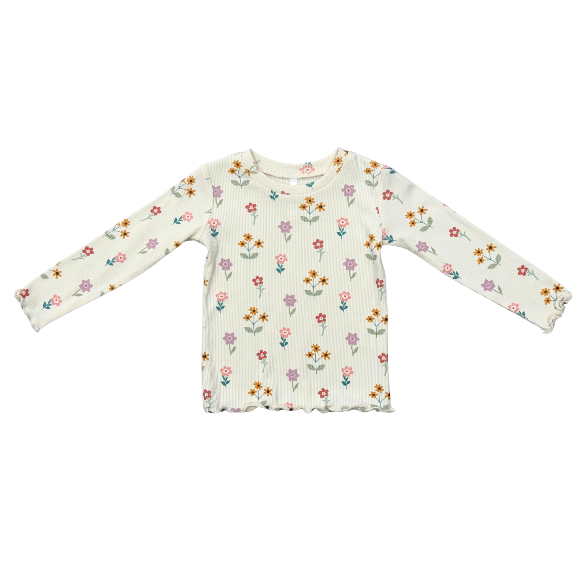 Babysprouts Girls Lettuce Hem Tee and Flare Pants Set, Meadow Bloom