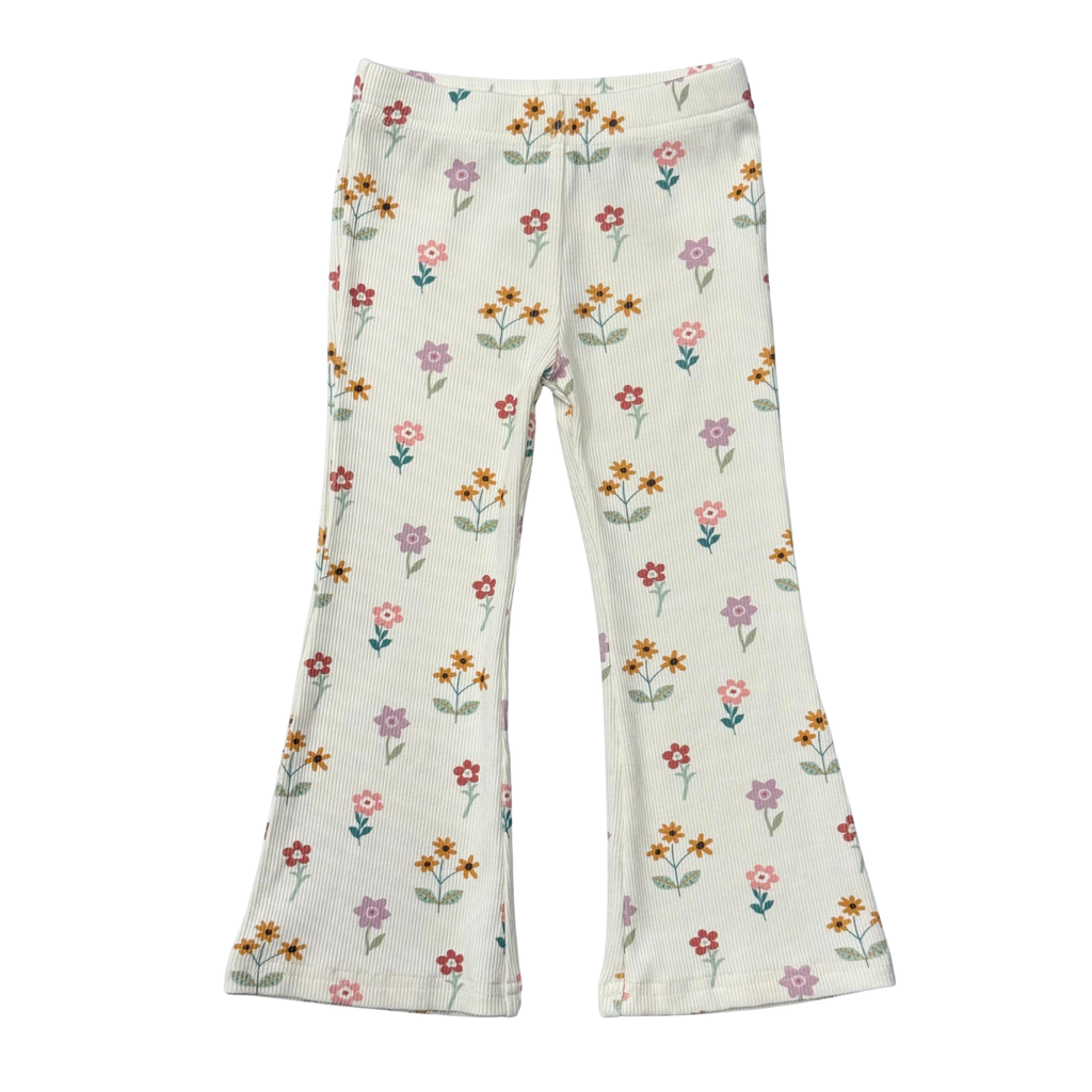 Babysprouts Girls Lettuce Hem Tee and Flare Pants Set, Meadow Bloom