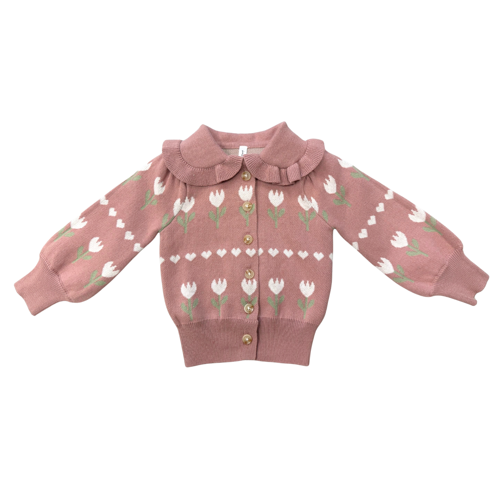 Babysprouts Girls Floral Knit Cardigan, Tulip Heart