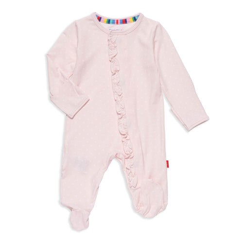 Magnetic Me Pin Dot Pink Ruffle Placket Footie - Flying Ryno