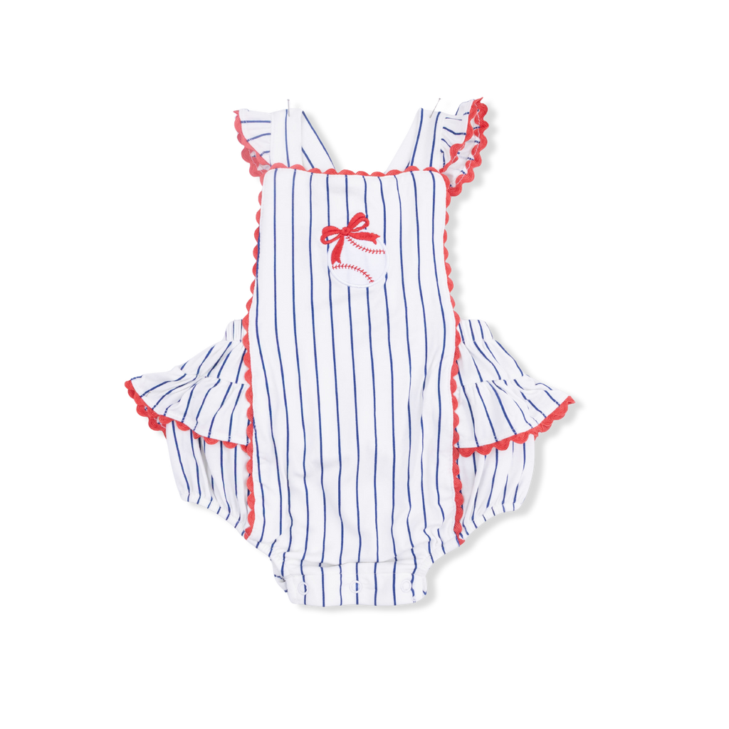 Angel Dear Baseball Stripe - Ric Rac Ruffle Sunsuit - Flying Ryno