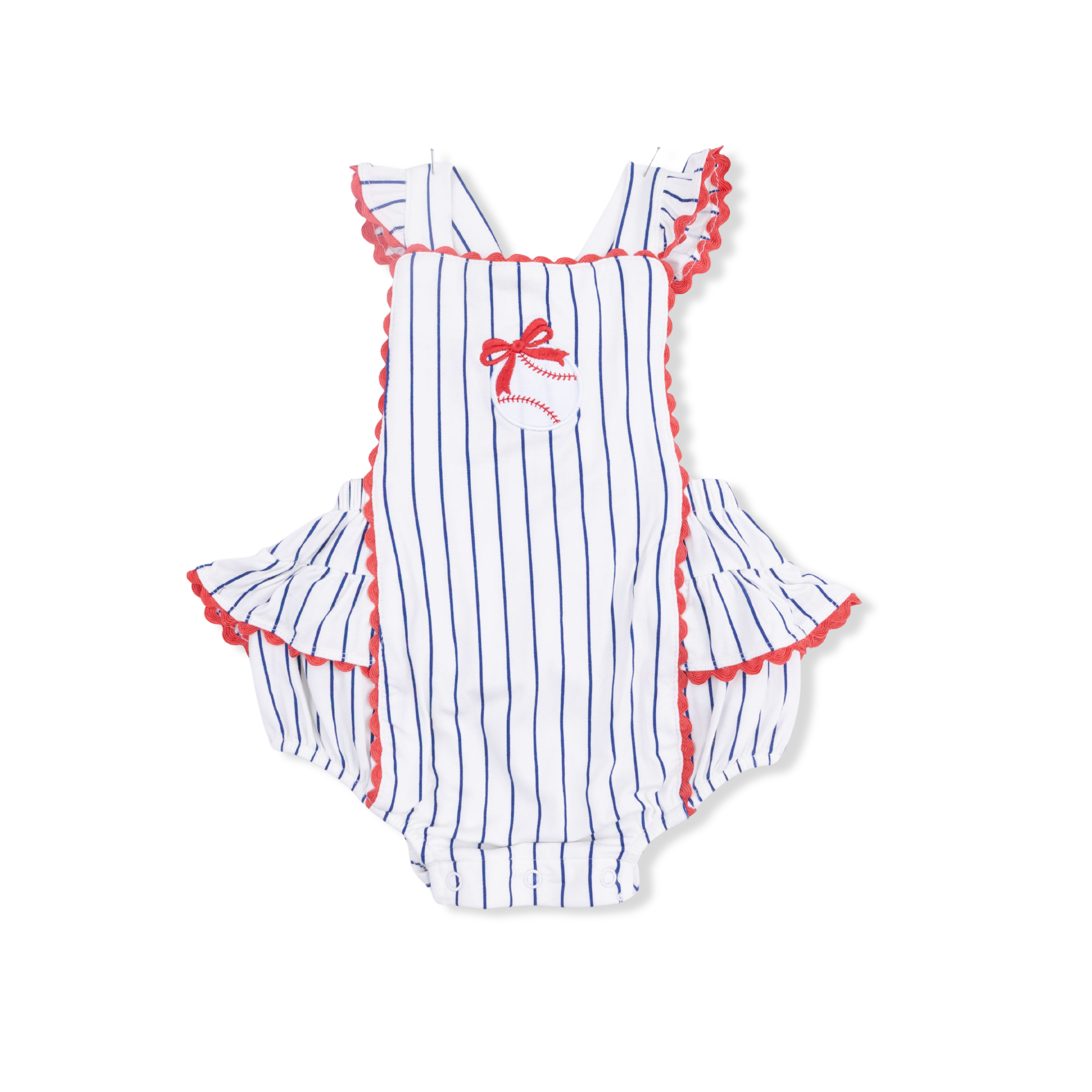 Angel Dear Baseball Stripe - Ric Rac Ruffle Sunsuit - Flying Ryno