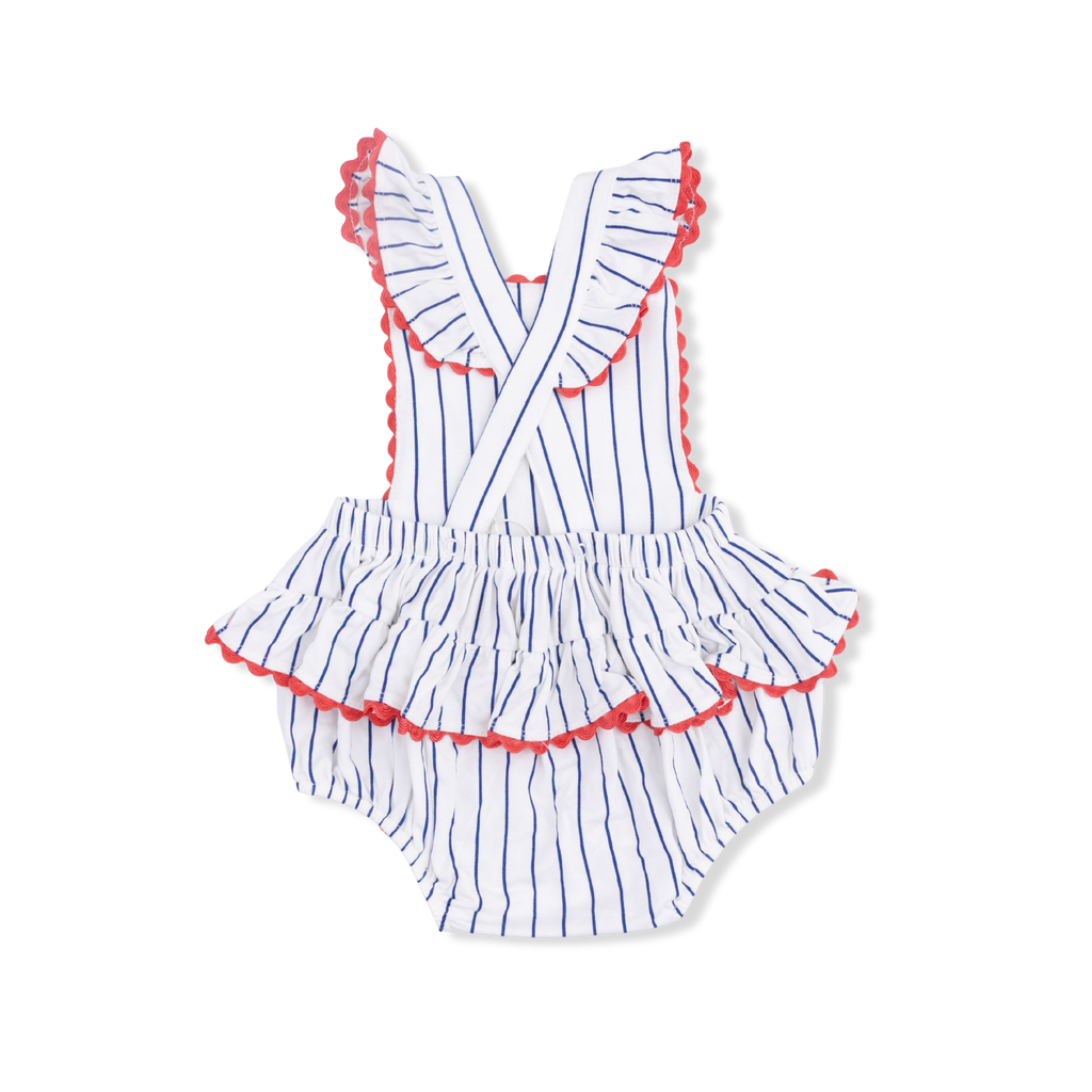 Angel Dear Baseball Stripe - Ric Rac Ruffle Sunsuit - Flying Ryno