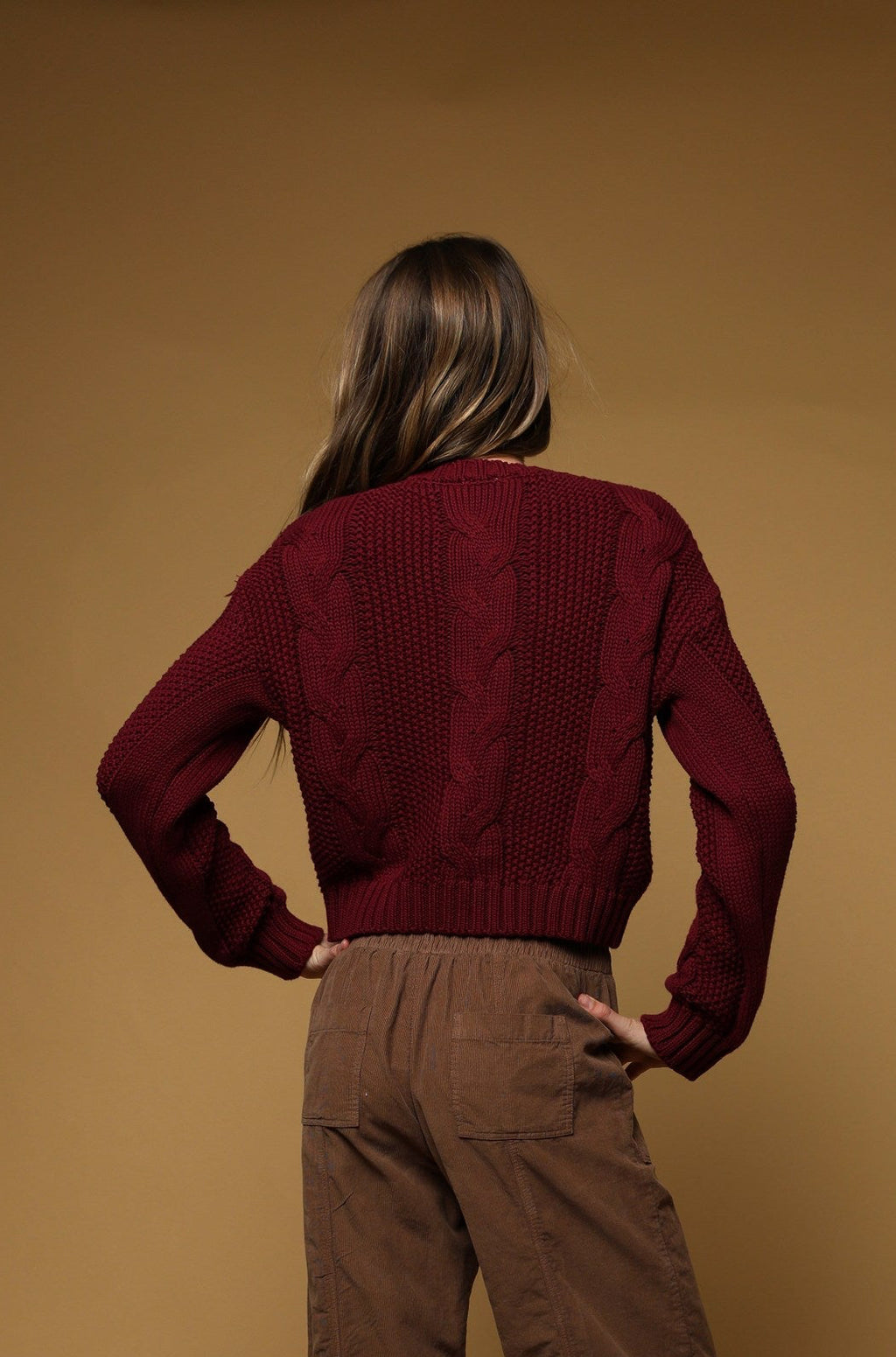 TENLY Braided Cable Jumper Sweater, Cherry