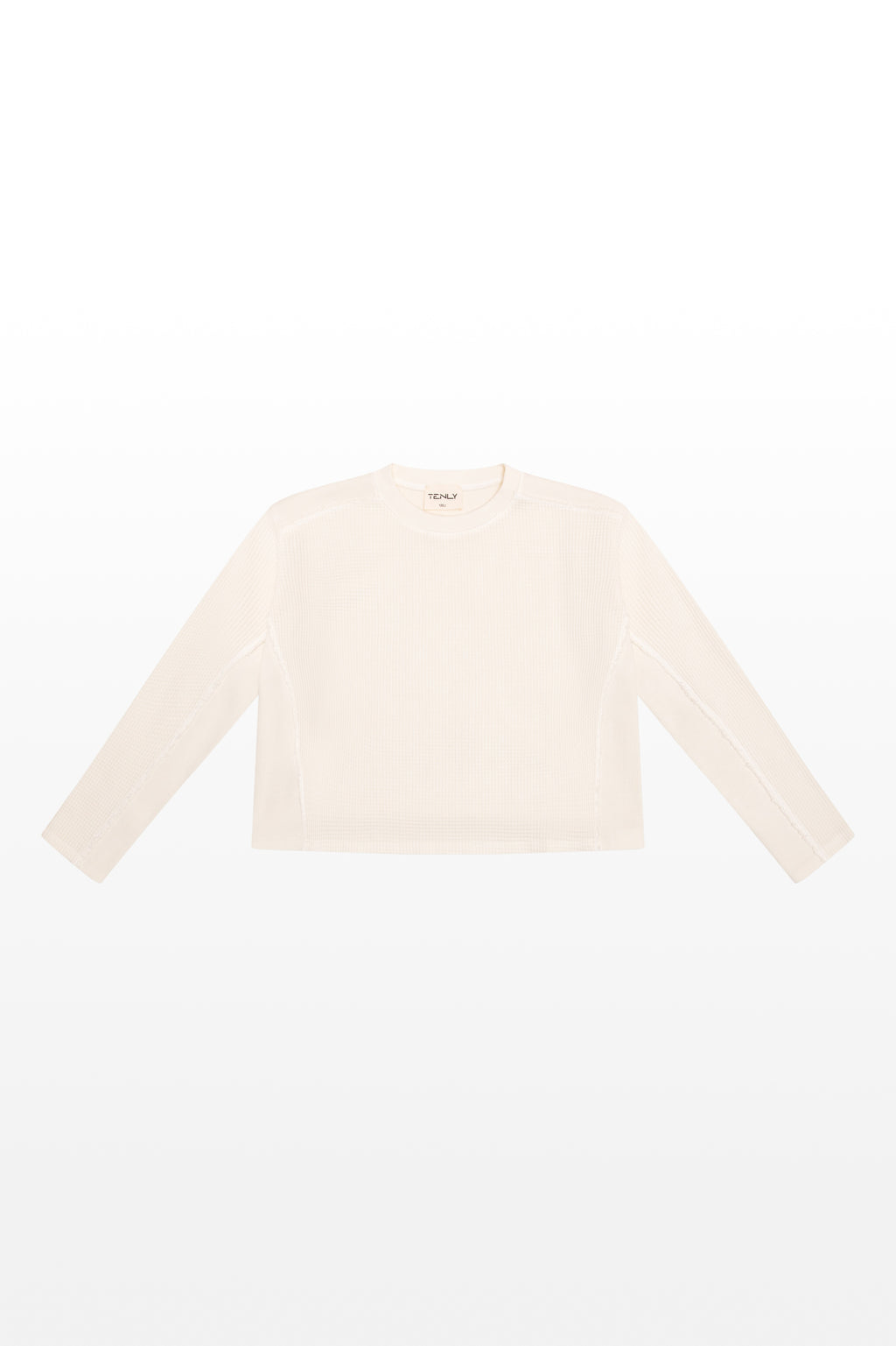 TENLY Waffle Long Sleeve Pullover, Ecru