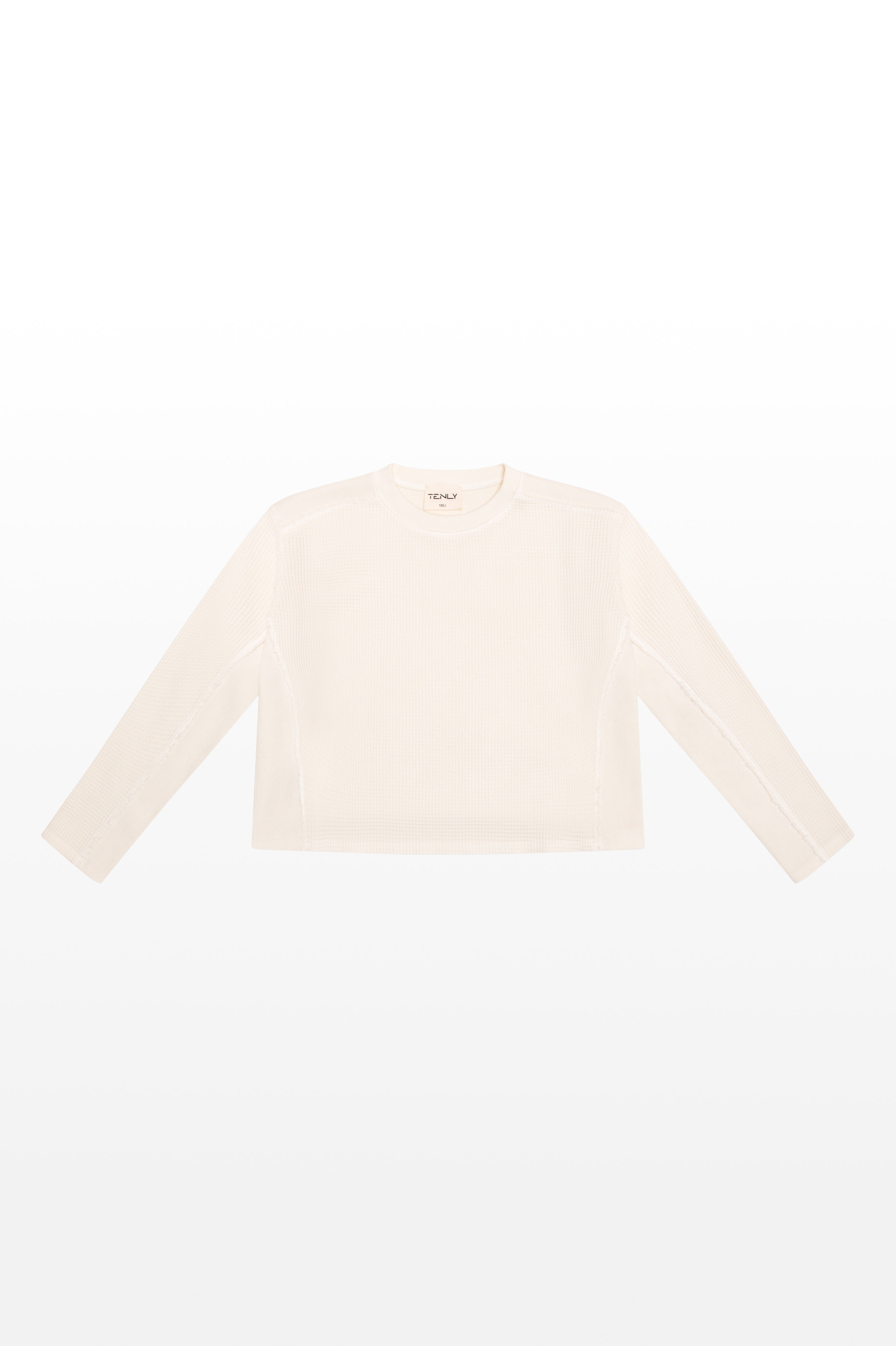 TENLY Waffle Long Sleeve Pullover, Ecru