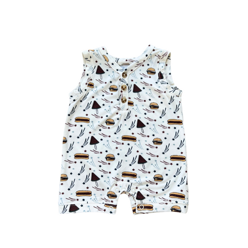Babysprouts Boy's Sleeveless Romper- Burgers N' Dogs - Flying Ryno
