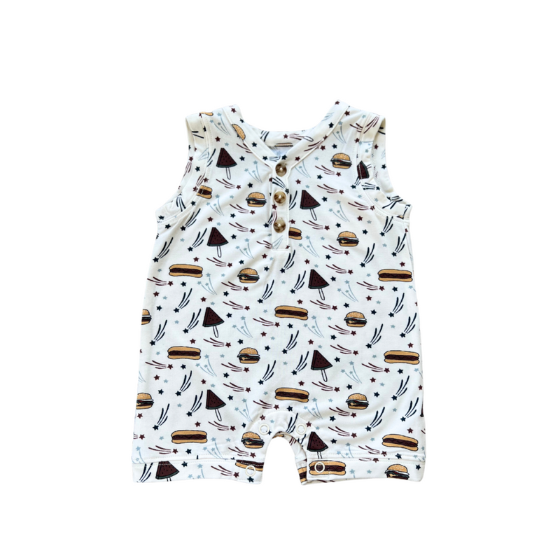 Babysprouts Boy's Sleeveless Romper- Burgers N' Dogs - Flying Ryno