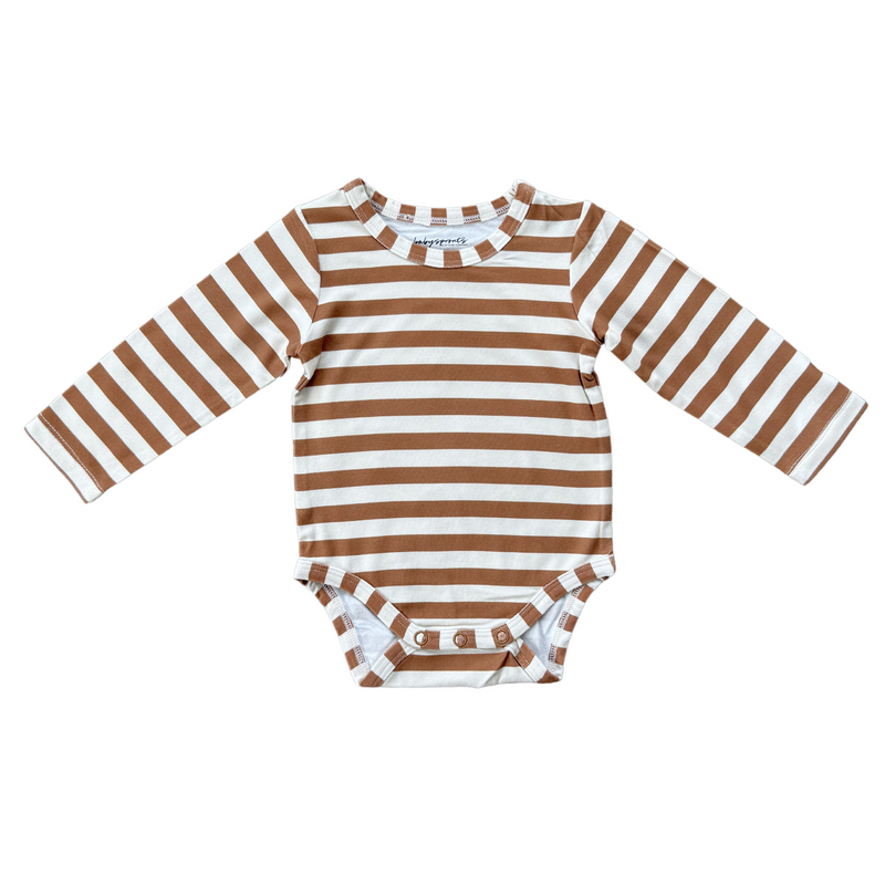 Babysprouts Baby Lomg Sleeve Bodysuit Caramel Stripe and Patch Ribbed Legging Set