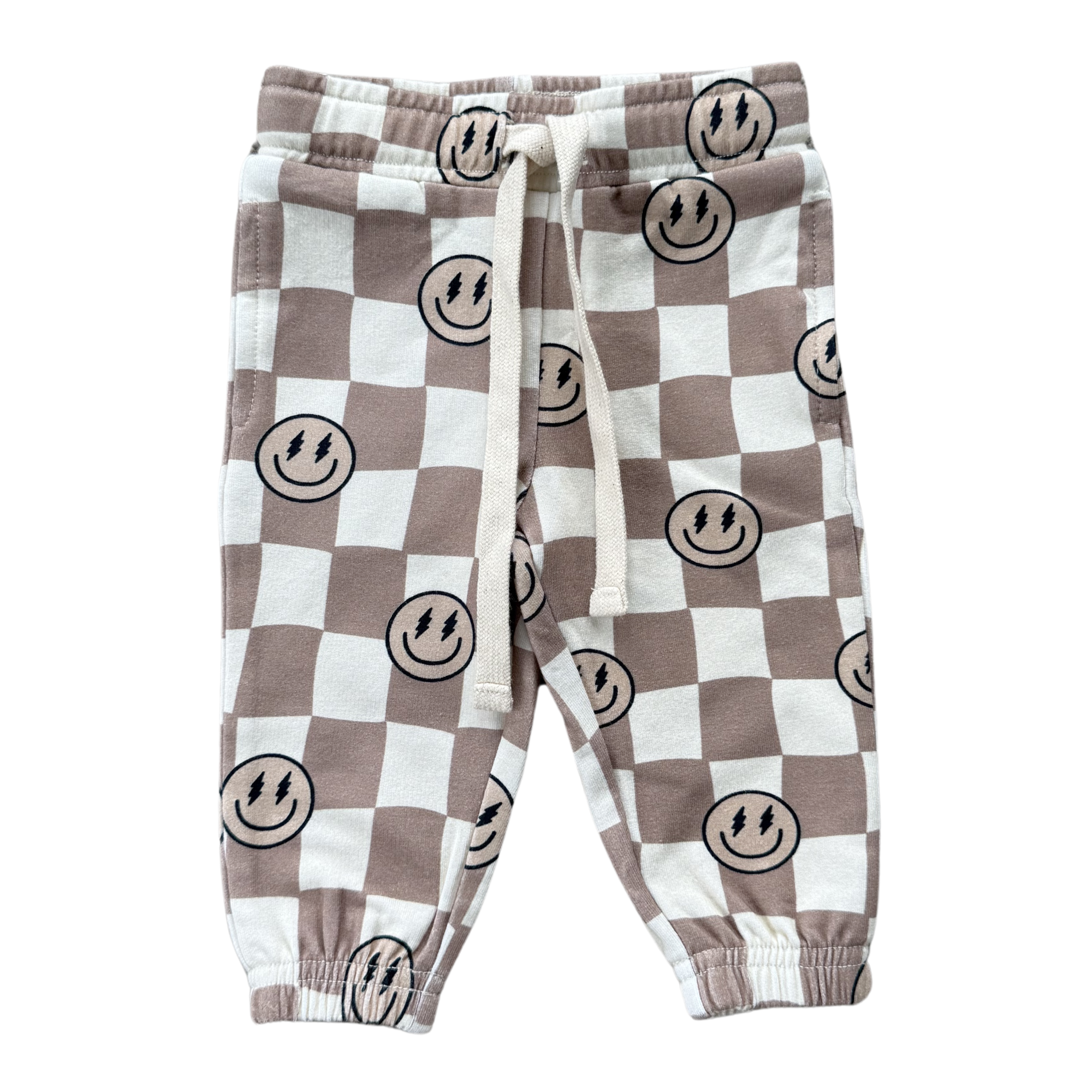 Babysprouts Boy's Joggers - Smiley Check in Portabella - Flying Ryno