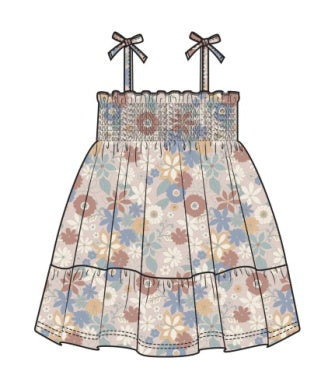 Angel Dear Tropical Retro Floral Tie Strap Smocked Sun Dress - Flying Ryno
