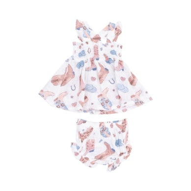 Angel Dear Cowboy Boots Pink Ruffle Strap Smocked Top And Diaper Cover - Flying Ryno
