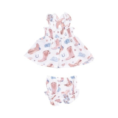 Angel Dear Cowboy Boots Pink Ruffle Strap Smocked Top And Diaper Cover - Flying Ryno