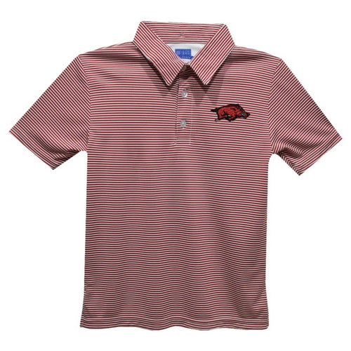 Vive La Fete Arkansas Razorbacks Embroidered Red Stripes Short Sleeve Polo Box Shirt - Flying Ryno