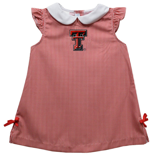 Vive La Fete Texas Tech Red Raiders Embroidery Rust Gingham Girls A Line Dress - Flying Ryno