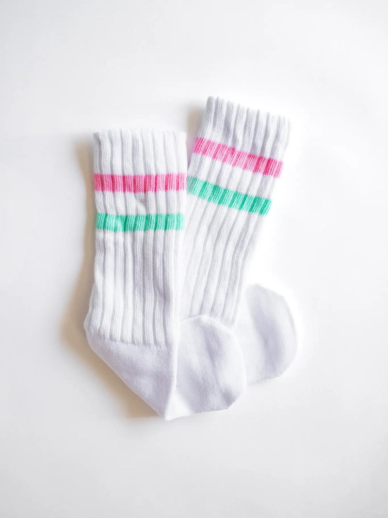 Xoxo By Magpies Crew Socks | Pink + Aqua Stripe - Flying Ryno