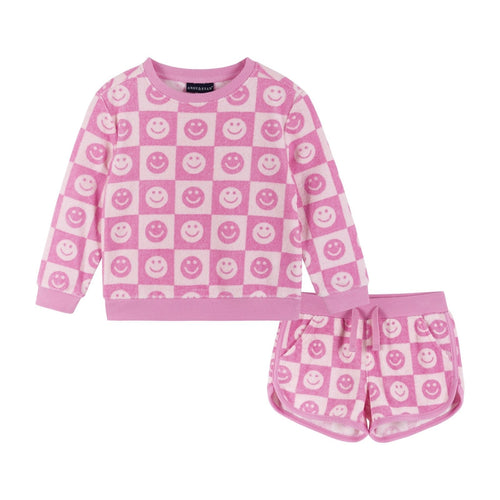Andy and Evan Pink Smiley Terry Sweatshirt & Shorts Set - Flying Ryno