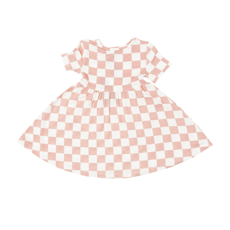 Angel Dear Checkerboard Pink Twirly Short Sleeve Dress - Flying Ryno