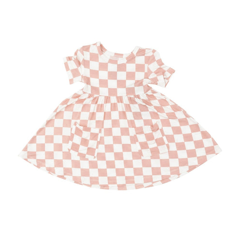 Angel Dear Checkerboard Pink Twirly Short Sleeve Dress - Flying Ryno