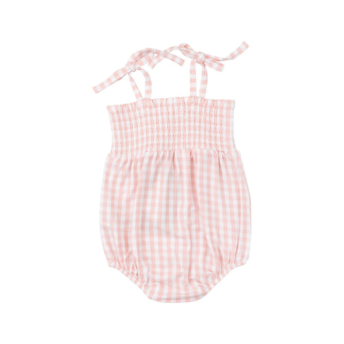 Angel Dear Mini Gingham Pink Tie Strap Smocked Bubble - Flying Ryno
