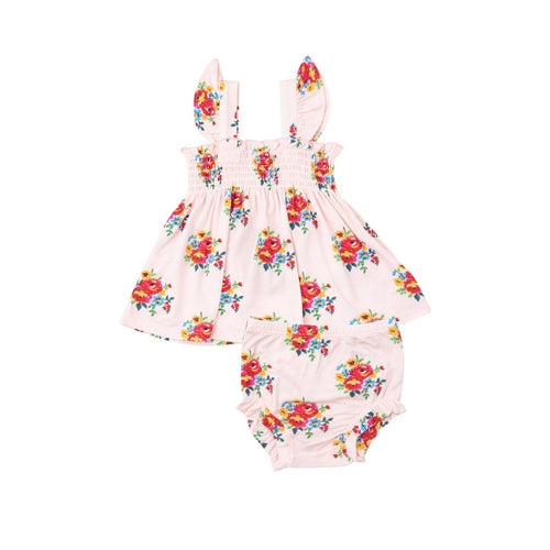 Angel Dear Pretty Bouquets Ruffle Strap Smocked Top And Diaper Cover - Flying Ryno
