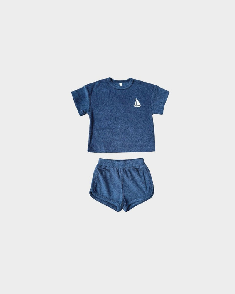 Babysprouts Short Sleeve Cotton Terry Set - Navy- Sail - Flying Ryno