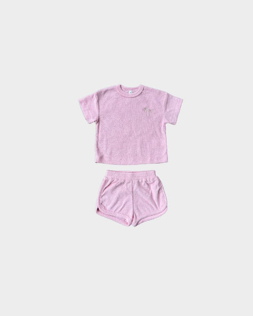 Babysprouts Short Sleeve Cotton Terry Set - Pink- Palm Tree - Flying Ryno