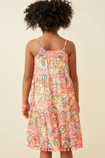 Hayden Girls Textured Abstract Floral Pom Pom Hem Dress - Flying Ryno