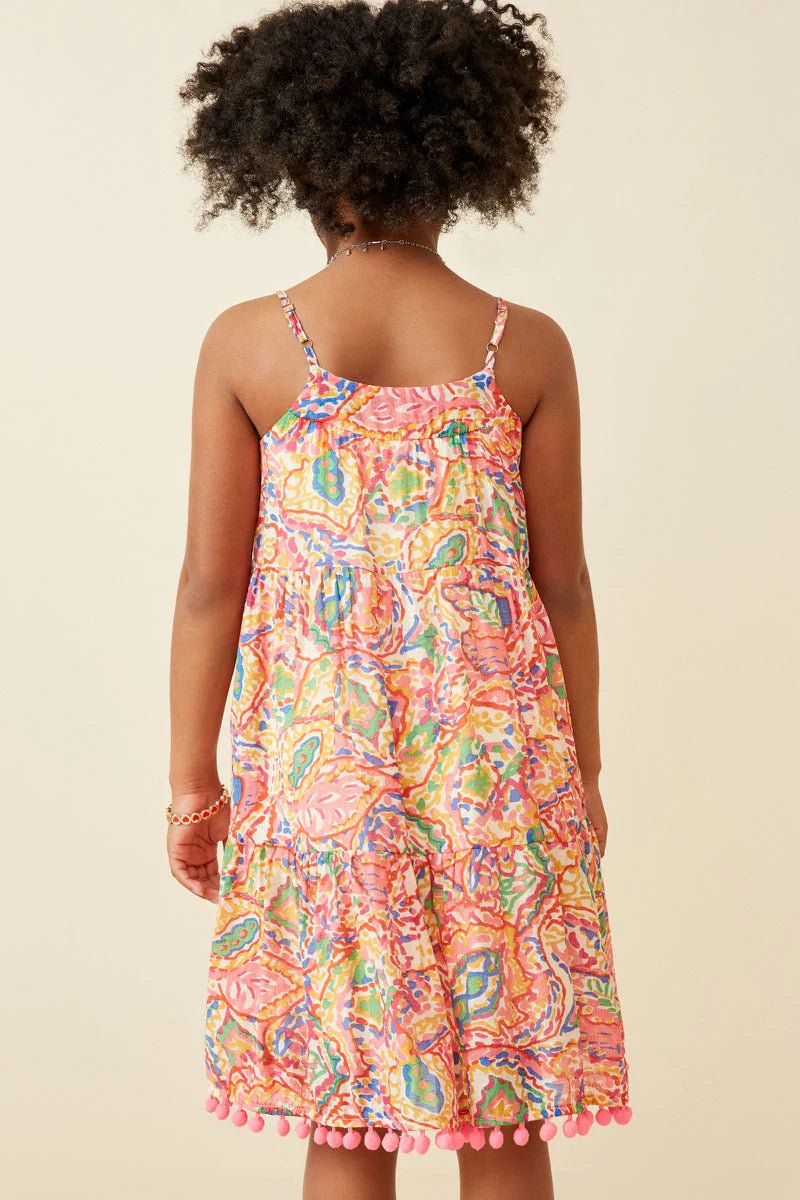 Hayden Girls Textured Abstract Floral Pom Pom Hem Dress - Flying Ryno