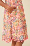Hayden Girls Textured Abstract Floral Pom Pom Hem Dress - Flying Ryno
