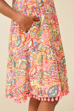 Hayden Girls Textured Abstract Floral Pom Pom Hem Dress - Flying Ryno