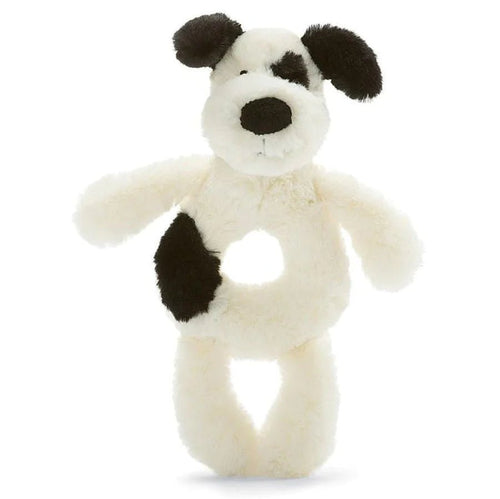 Jellycat Black and Cream Puppy Ring Rattle - Flying Ryno