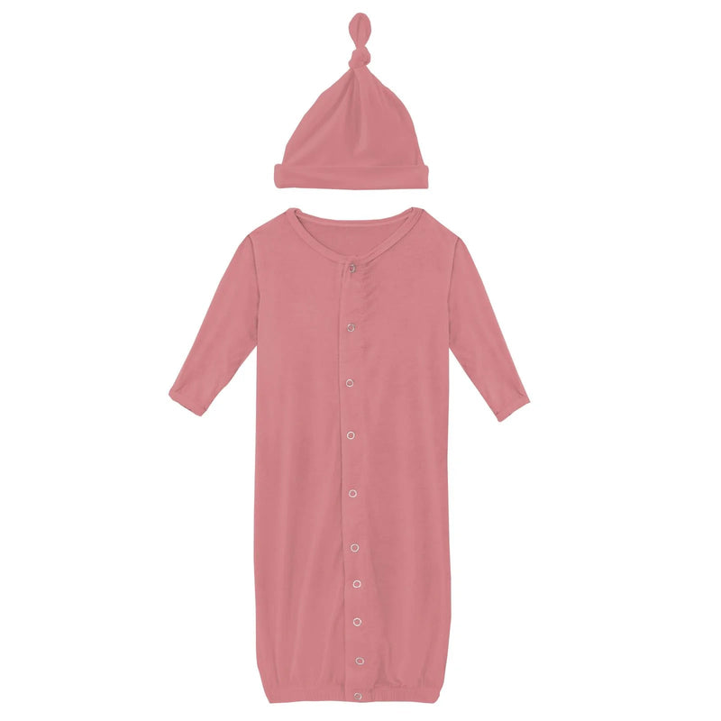 Kickee Pants Newborn Layette Gown Converter and Single Knot Hat Set, Desert Rose - Flying Ryno