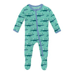 Kickee Pants Print Footie with 2 Way Zipper, Glass Later Alligator - Flying Ryno