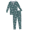 Kickee Pants Print Long Sleeve Henley Pajama Set, Cedar Santa Dogs - Flying Ryno