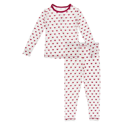 Kickee Pants Print Long Sleeve Pajama Set, Natural Hearts - Flying Ryno