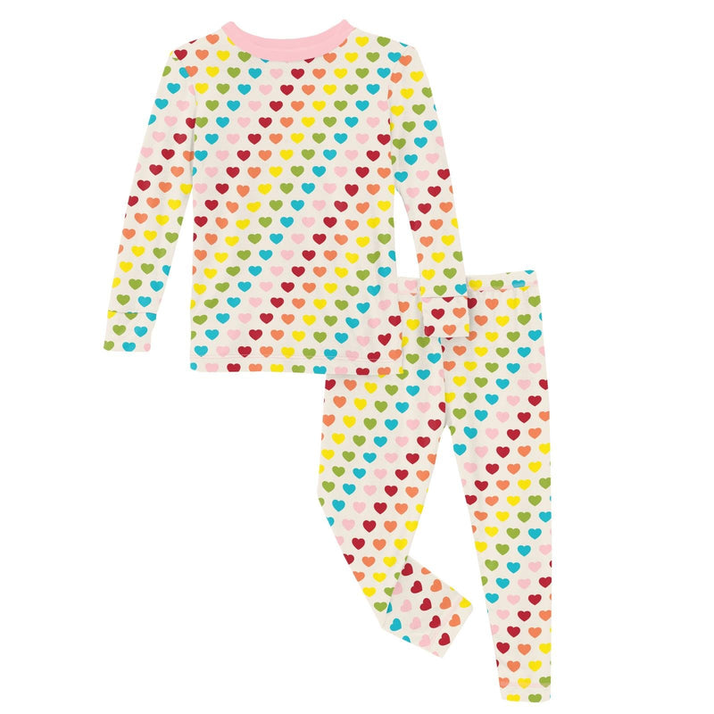 Kickee Pants Print Long Sleeve Pajama Set, Rainbow Hearts - Flying Ryno