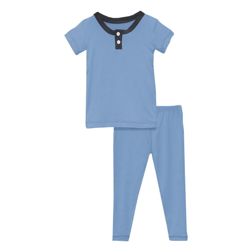 Kickee Pants Print Short Sleeve Henley Pajama Set, Dream Blue with Deep Space - Flying Ryno