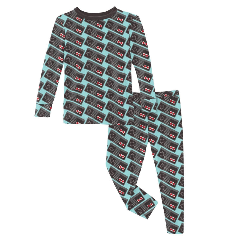 Kickee Pants Printed Long Sleeve Pajama Set, Summer Sky Retro Game Controller - Flying Ryno