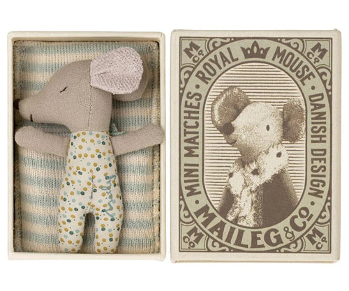 Maileg Sleepy/wakey baby mouse in matchbox - Blue - Flying Ryno