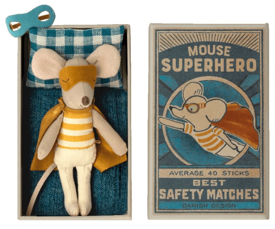 Maileg Super Hero Mouse Little Brother in Matchbox - Flying Ryno
